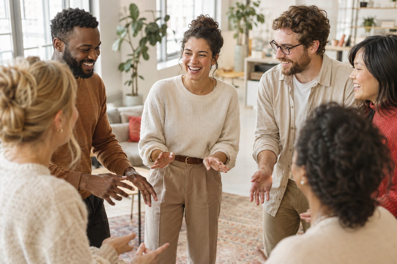 Coworkers in a team exercise